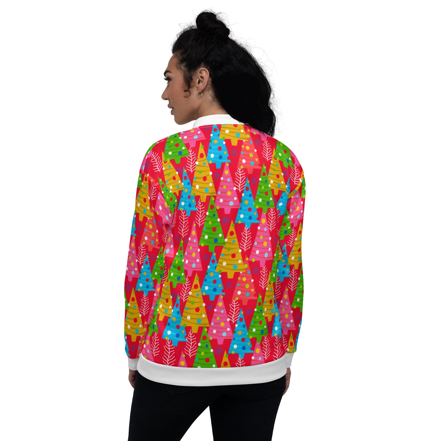 Women Bomber Jacket With Pockets Zipper Christmas Candy Colors Design by IOBI Original Apparel