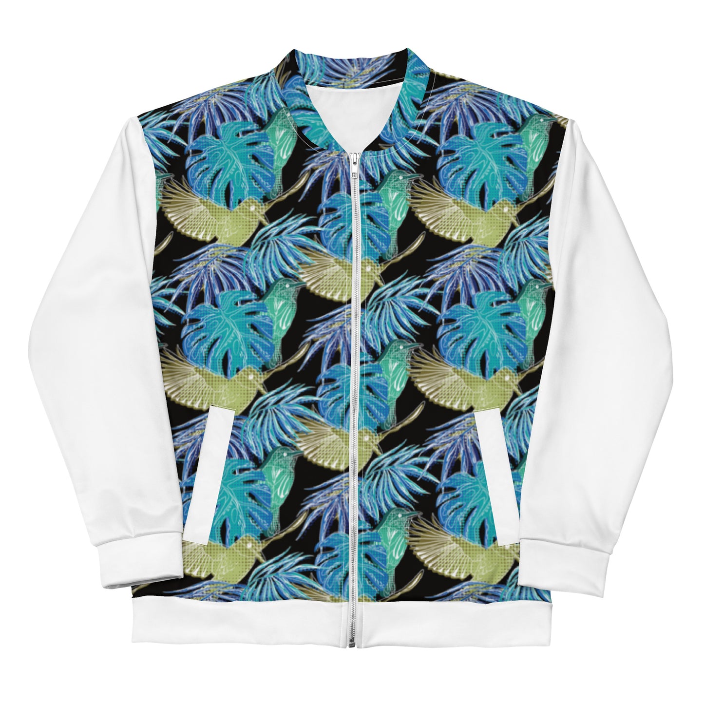 Women Bomber Jacket With Pockets Zipper Premium Quality Thermal Tropical Bird Design by IOBI Original Apparel