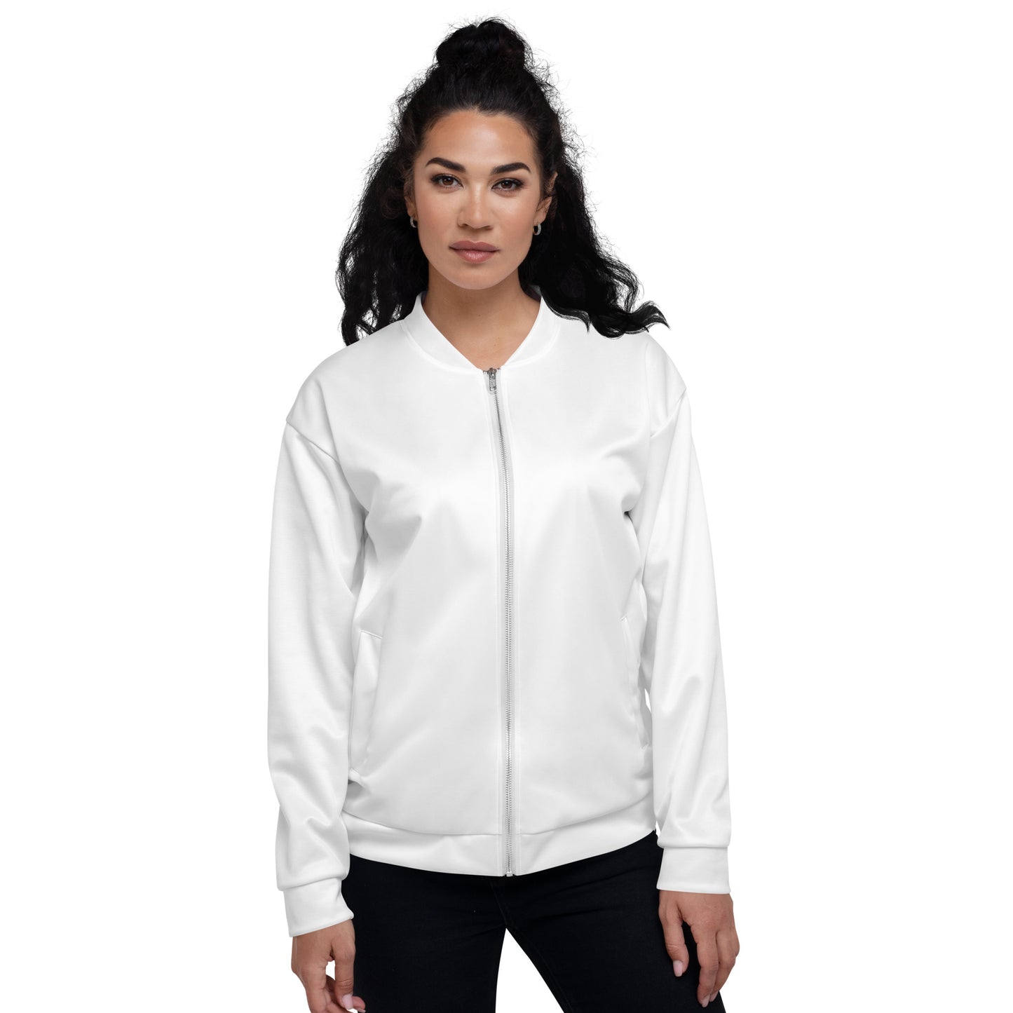 Women Bomber Jacket With Pockets Zipper Premium Quality Classic White Design by IOBI Original Apparel