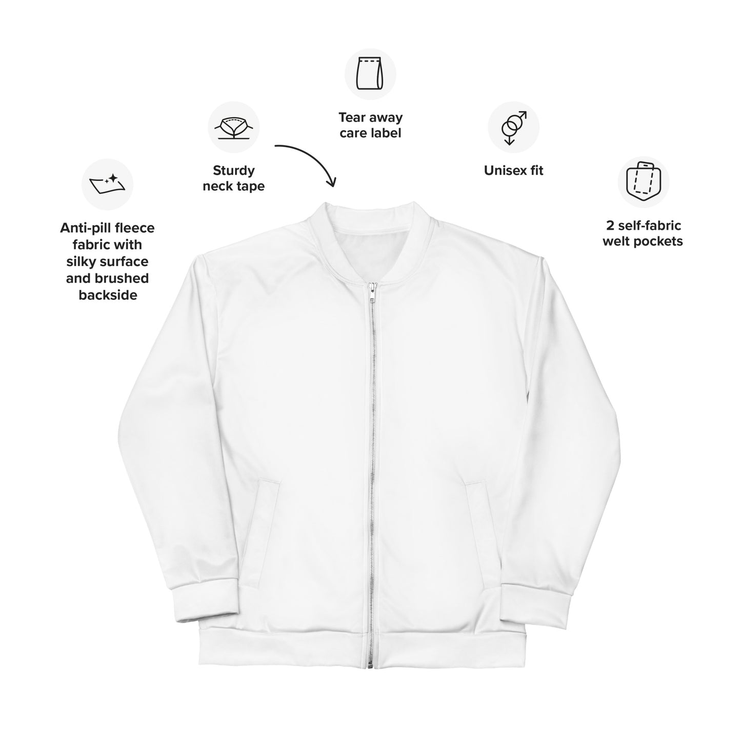 Women Bomber Jacket With Pockets Zipper Premium Quality Classic White Design by IOBI Original Apparel