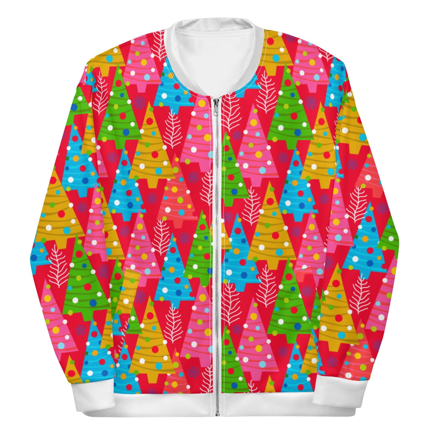 Women Bomber Jacket With Pockets Zipper Christmas Candy Colors Design by IOBI Original Apparel