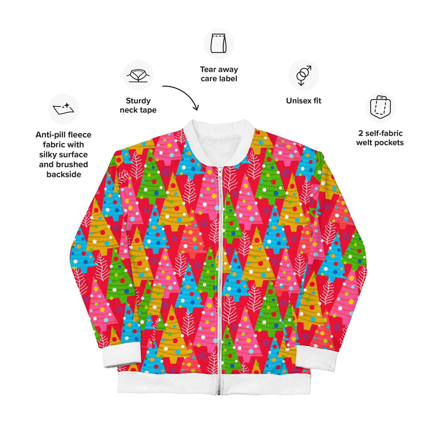 Women Bomber Jacket With Pockets Zipper Christmas Candy Colors Design by IOBI Original Apparel