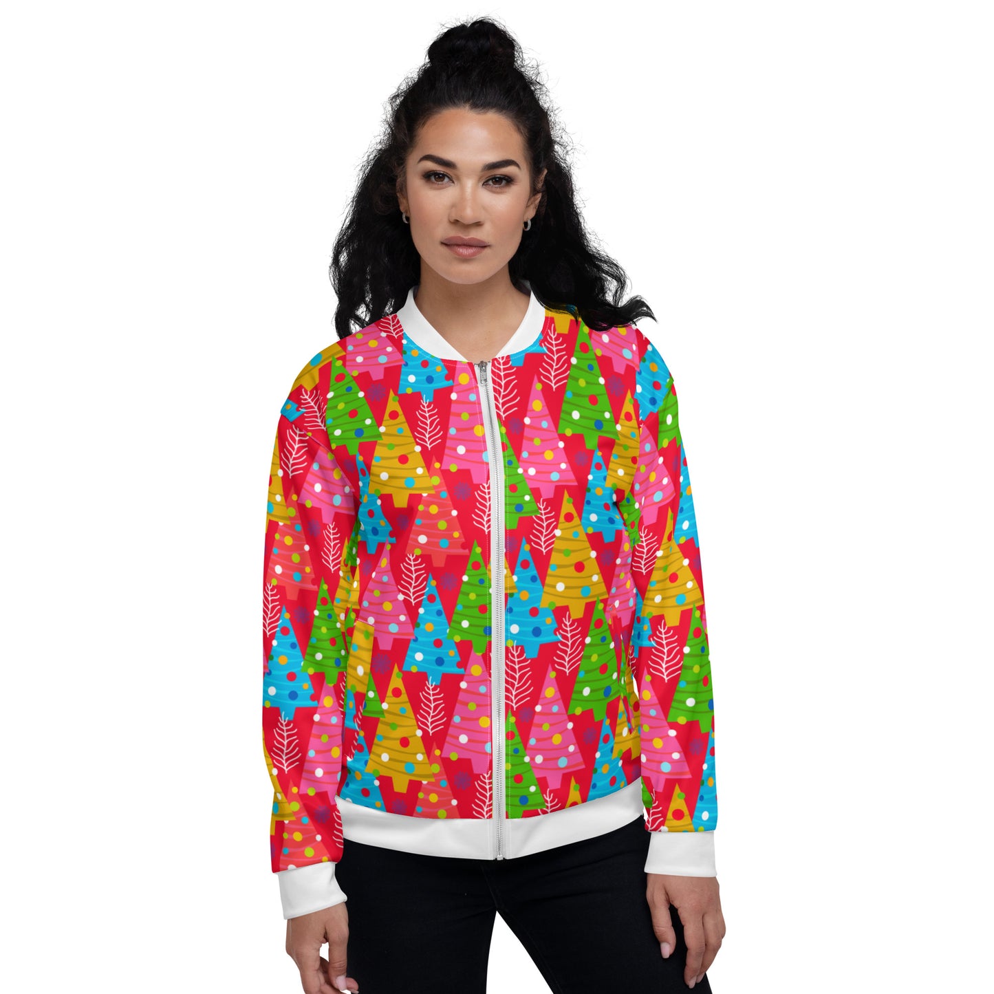 Women Bomber Jacket With Pockets Zipper Christmas Candy Colors Design by IOBI Original Apparel