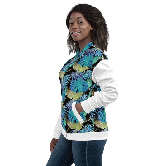 Women Bomber Jacket With Pockets Zipper Premium Quality Thermal Tropical Bird Design by IOBI Original Apparel