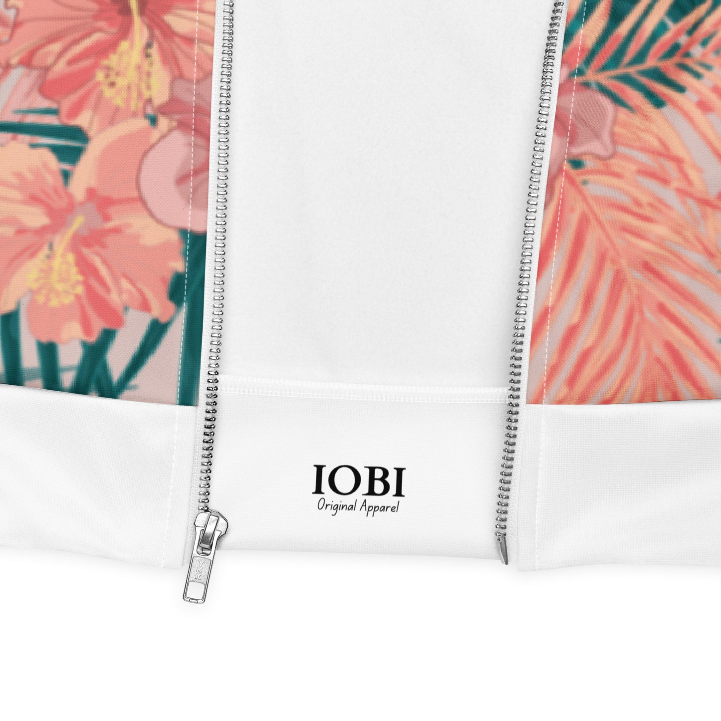 Women Bomber Jacket With Pockets Zipper Premium Quality Tropical Hibiscus Palm Leaves Design by IOBI Original Apparel