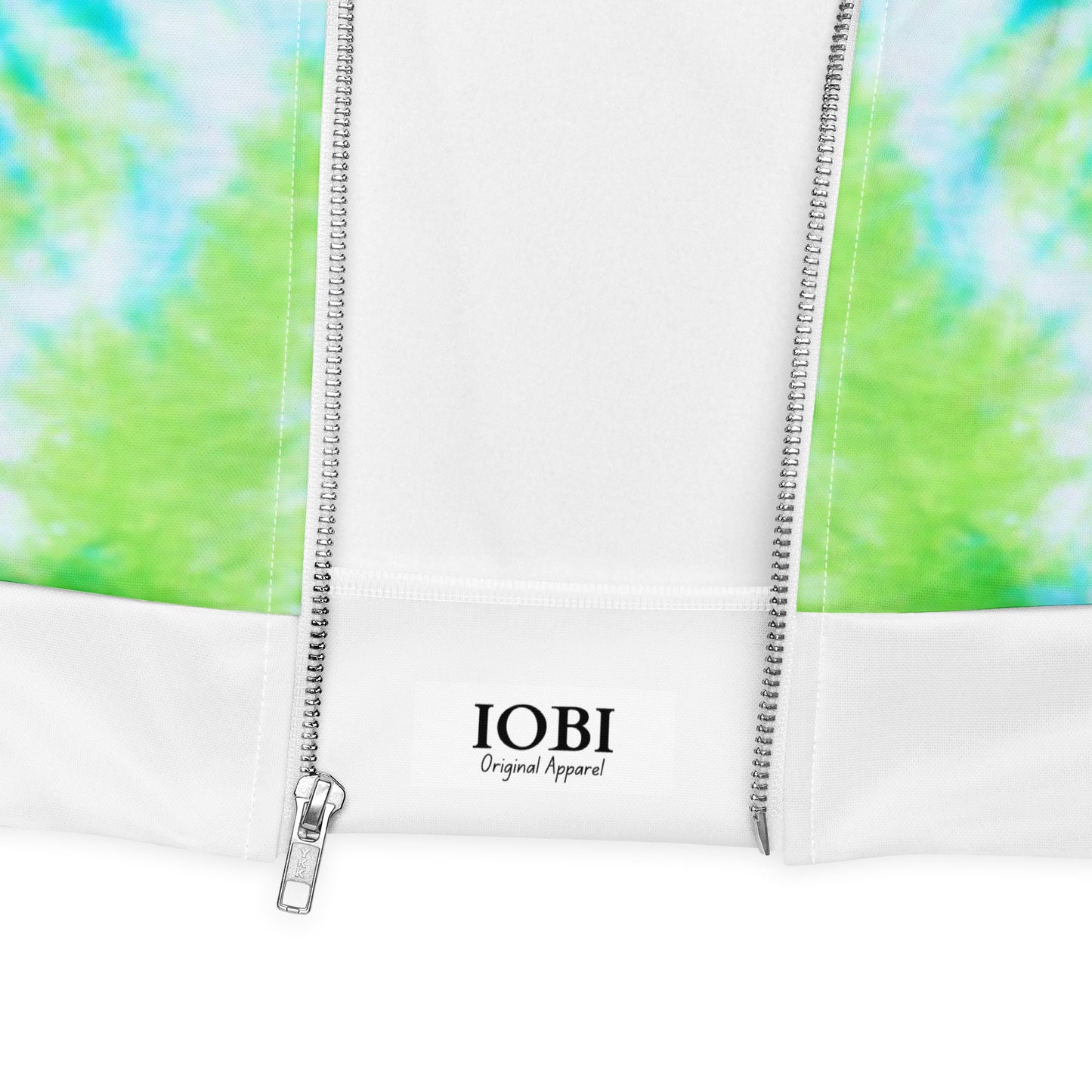 Women Bomber Jacket With Pockets Zipper Cool Blue Green Tie Dye Design by IOBI Original Apparel