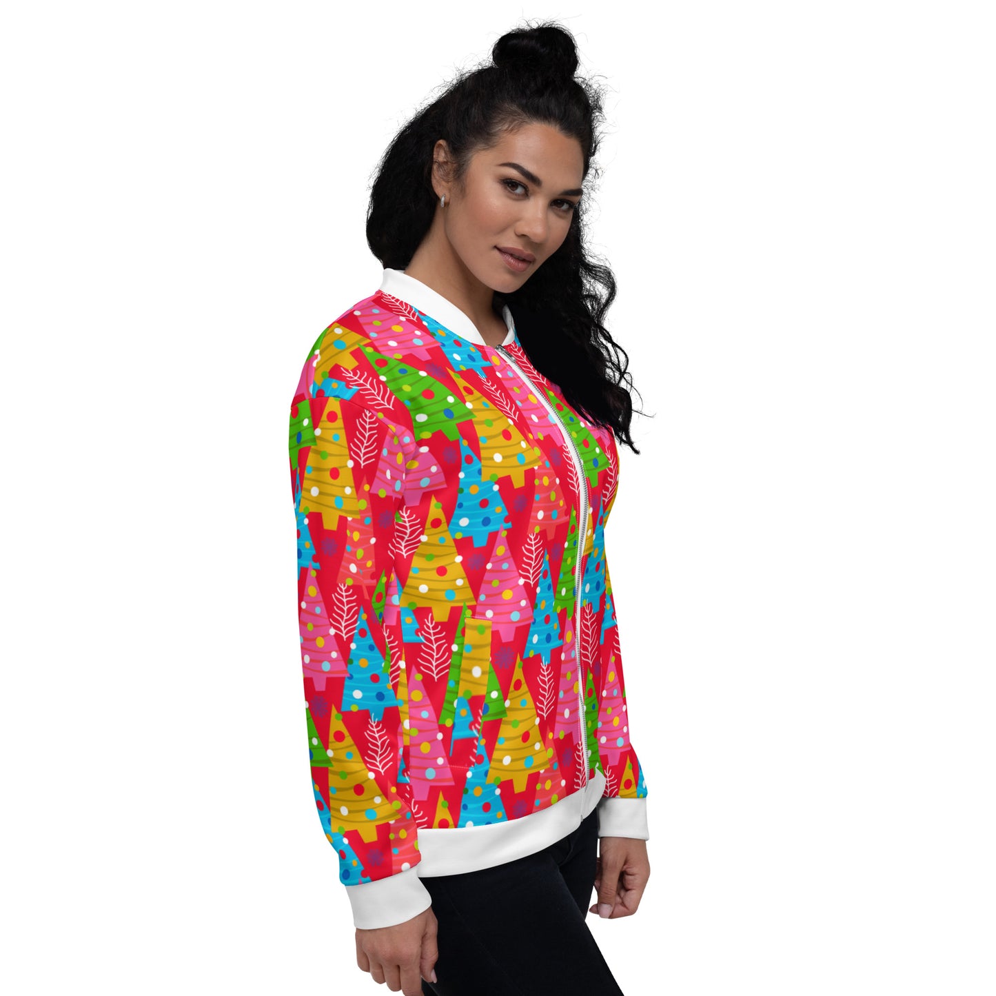 Women Bomber Jacket With Pockets Zipper Christmas Candy Colors Design by IOBI Original Apparel