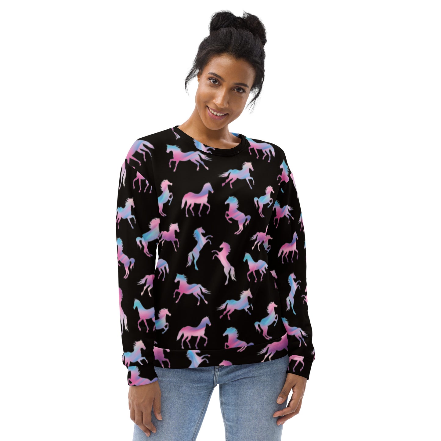 Women Sweatshirt Premium Quality Your Favorite All Over Print Hand-Sewn Horse Lover Design by IOBI Original Apparel