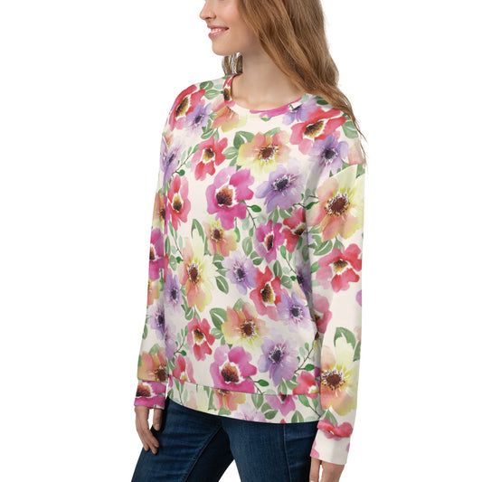 Women Sweatshirt Premium Quality Your Favorite All Over Print Hand-Sewn Poppy Bloom Flowers Design by IOBI Original Apparel