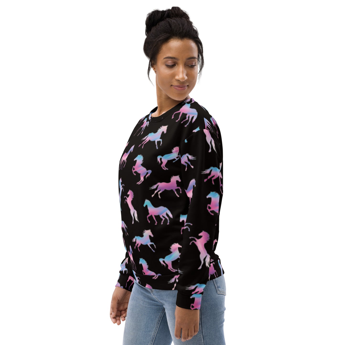 Women Sweatshirt Premium Quality Your Favorite All Over Print Hand-Sewn Horse Lover Design by IOBI Original Apparel