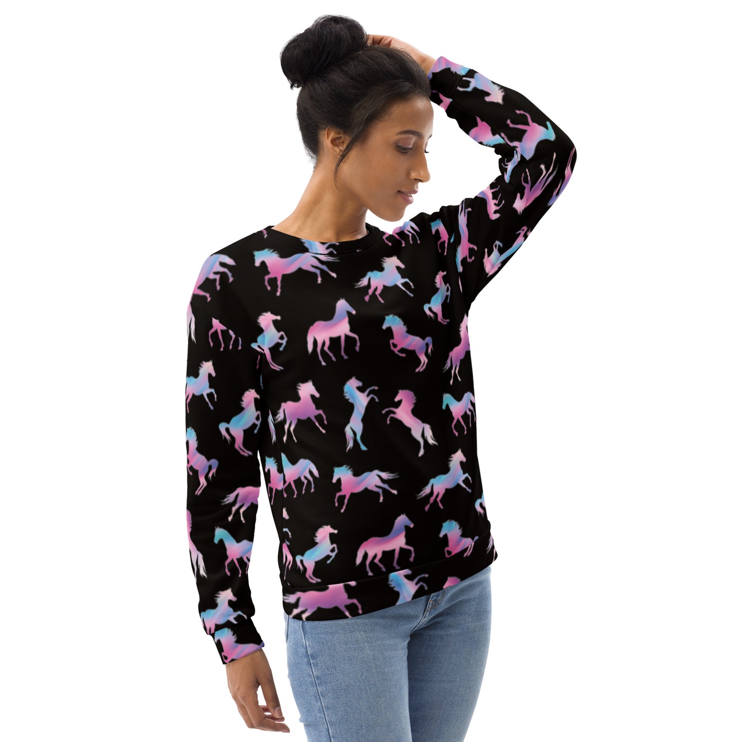 Women Sweatshirt Premium Quality Your Favorite All Over Print Hand-Sewn Horse Lover Design by IOBI Original Apparel