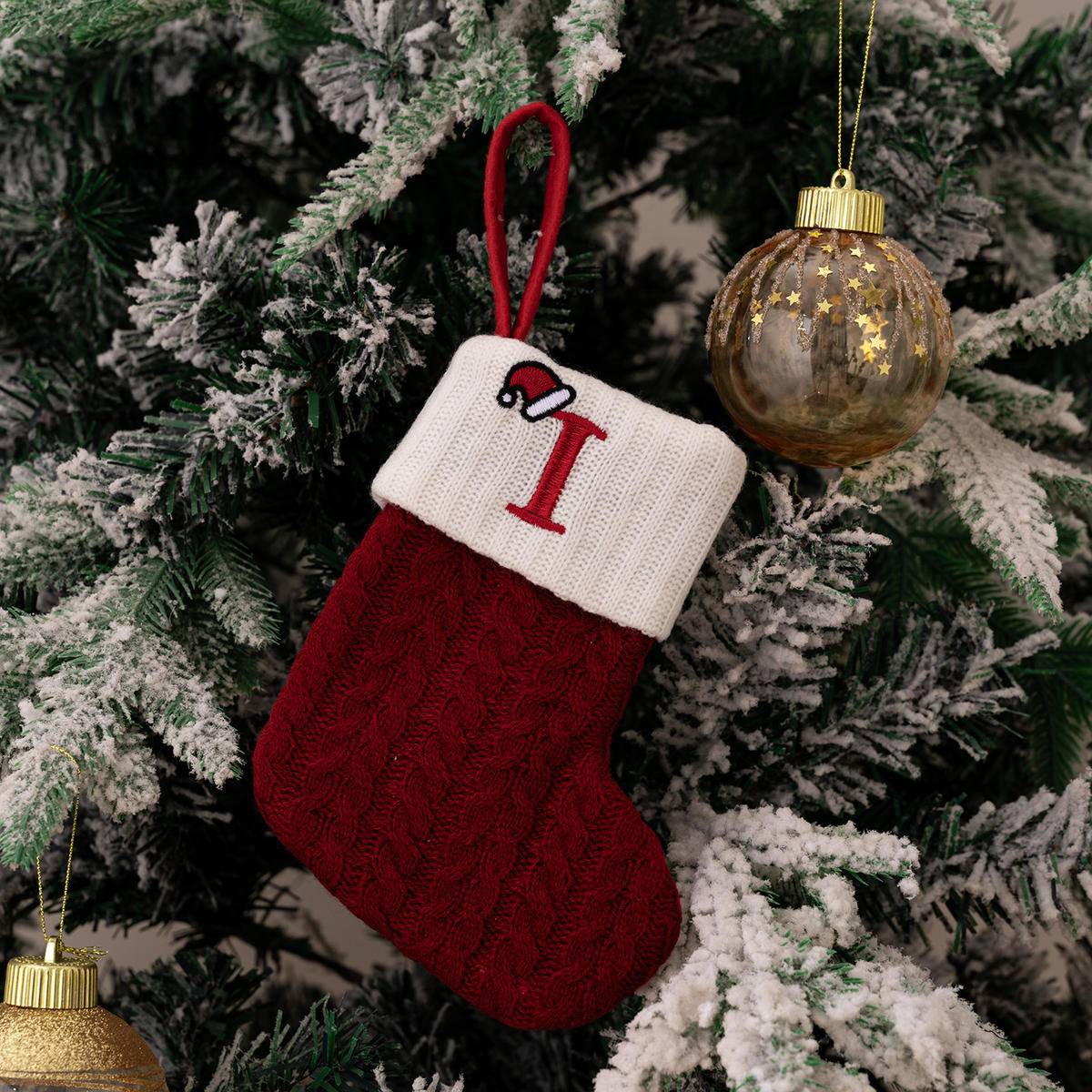 Red Letters Embroidery Hanging Socks Christmas Ornametns