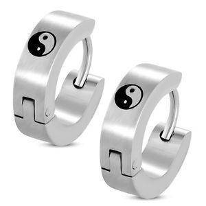 Thin Black Symbols Huggie Hoop Stainless Steel Earrings - Eight Designs