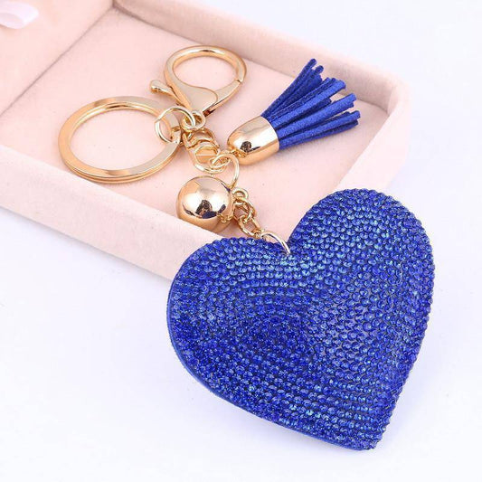 Puffed Heart Crystal Purse Charm Keychain - In Five Colors for Woman