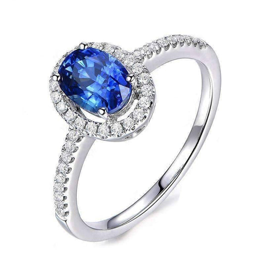 Cécile En Bleu 1.25CT Oval Petite Pavé Halo OB Simulated Diamond Ring for Women Bridal Engagement Wedding Anniversary Gift