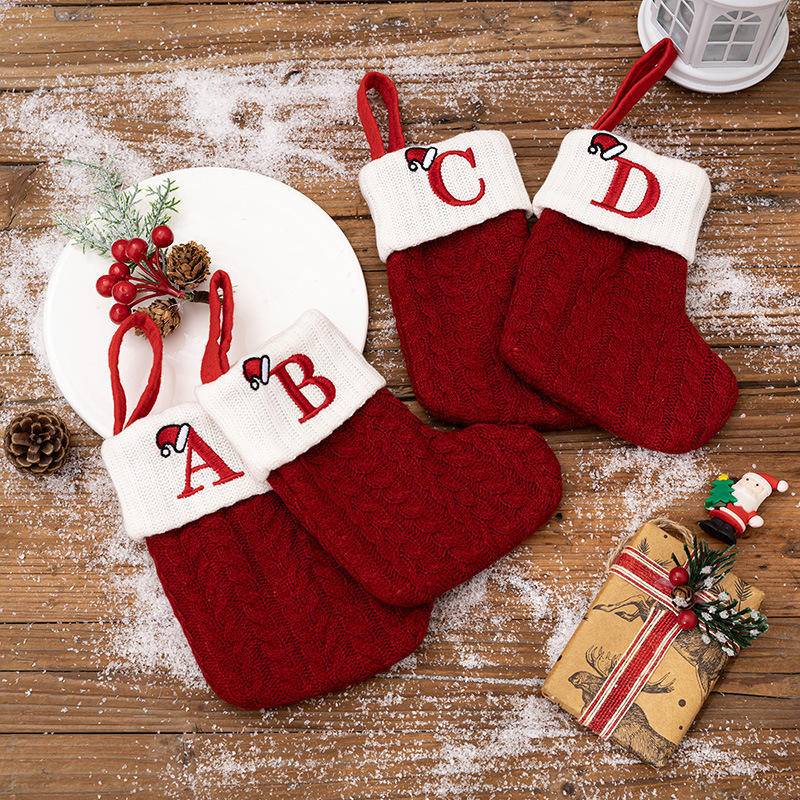 Red Letters Embroidery Hanging Socks Christmas Ornametns