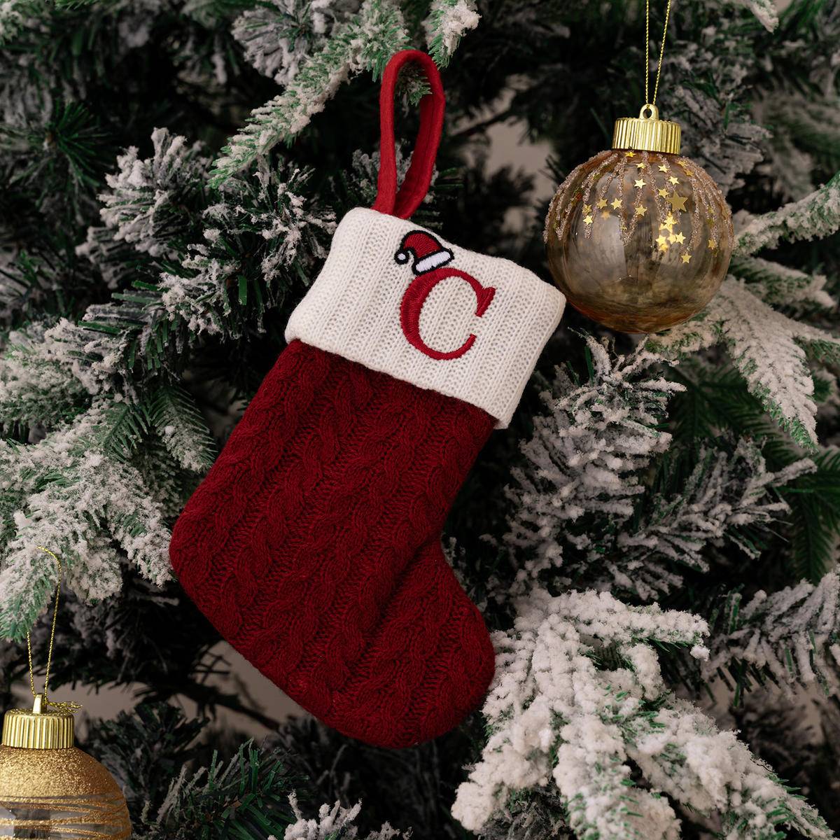 Red Letters Embroidery Hanging Socks Christmas Ornametns