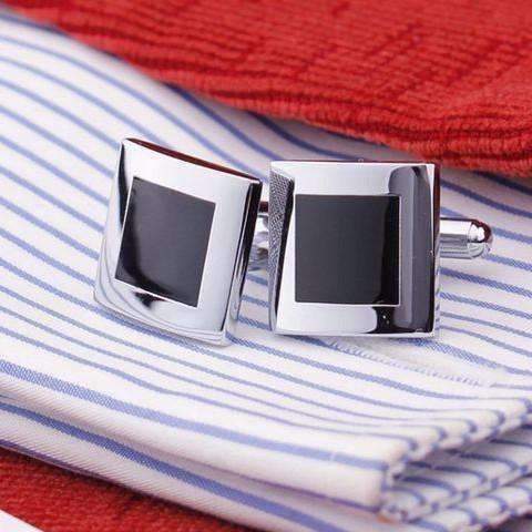 Feshionn IOBI accessories Black Square Formal Introduction Stainless Steel & Black Enamel Square Flip Cufflinks