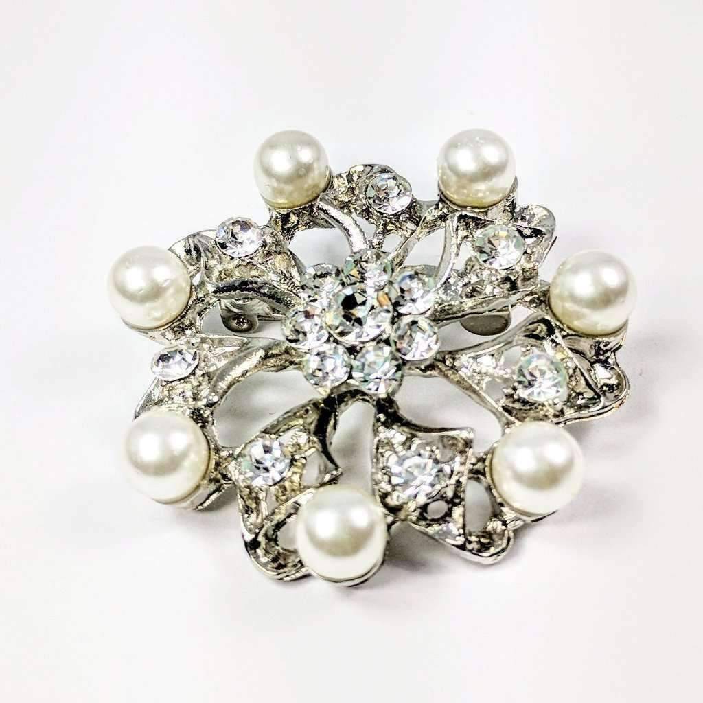 Feshionn IOBI accessories Pearl Pinwheel Crystal Encrusted Brooch Sweater Pin