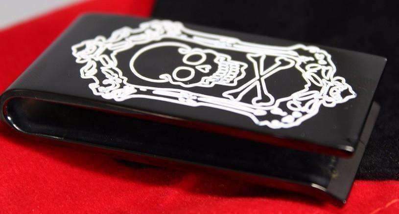 Feshionn IOBI accessories Skull & Cross Bones Etched Black Stainless Steel Money Clip