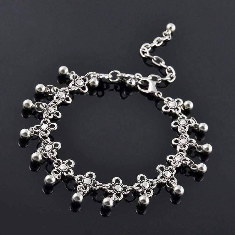 Feshionn IOBI Anklets Beaded Medallion Silver Chain Ankle Bracelet