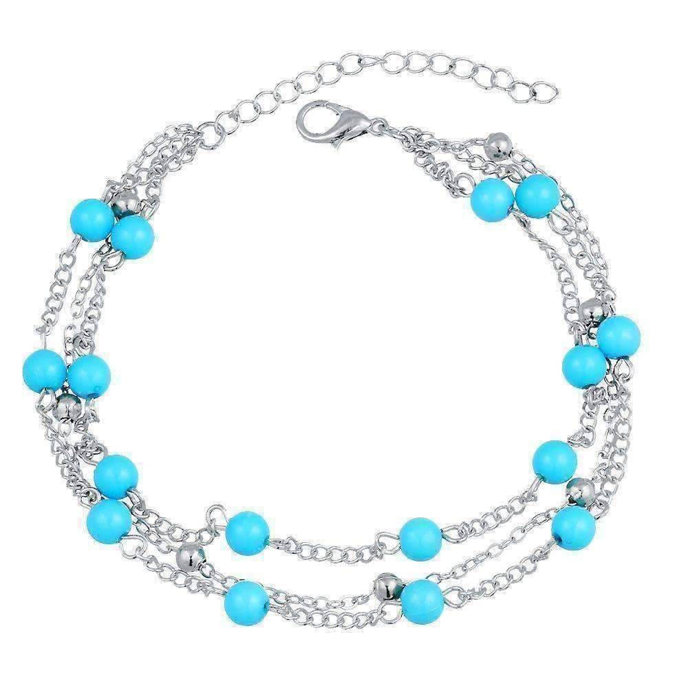 Feshionn IOBI Anklets Multi-Layer Turquoise Bead Ankle Bracelet In Silver or Gold