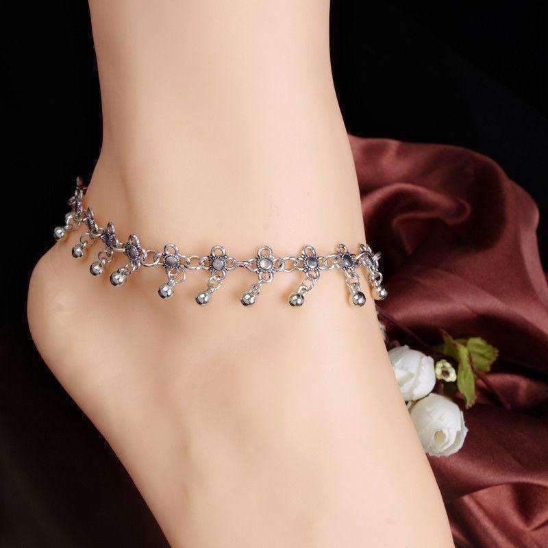 Feshionn IOBI Anklets Silver Beaded Medallion Silver Chain Ankle Bracelet