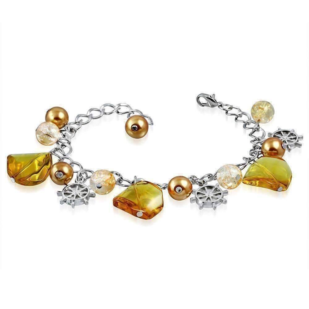 Feshionn IOBI bracelets Amber Bermuda Ship's Wheel Charm Bead Bracelet in Amber or Pearl