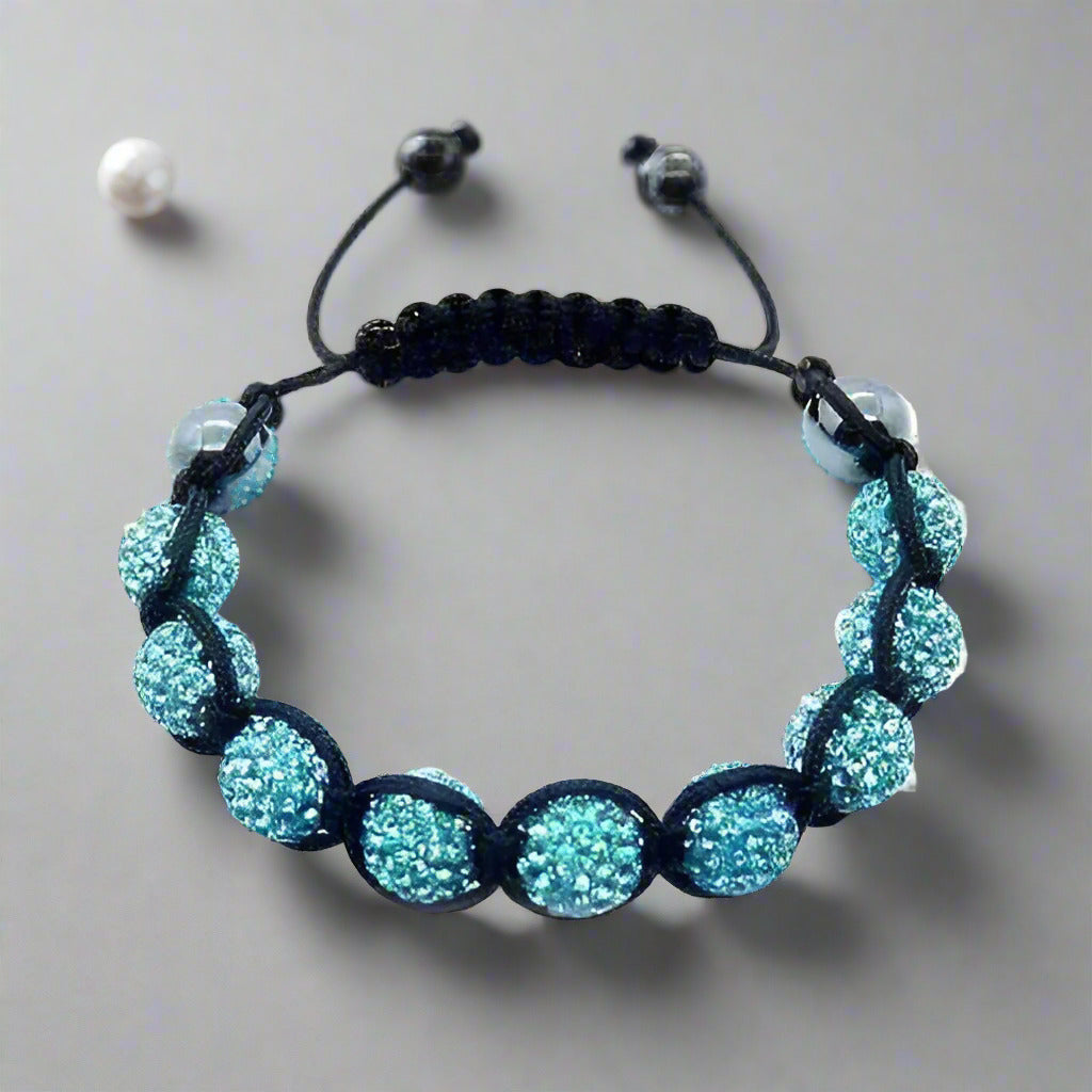 Feshionn IOBI bracelets Aqua Sparkly Crystals Hand Made Shamballa Aqua and Hematite Bracelet