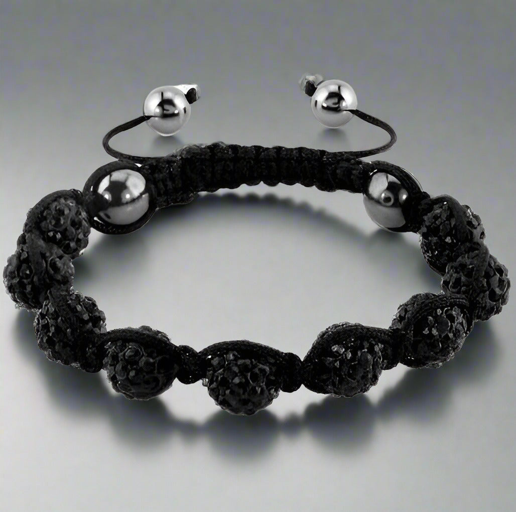 Feshionn IOBI bracelets Black Sparkly Crystals Hand Made Shamballa - Black Crystal and Hematite Shamballa Bracelet