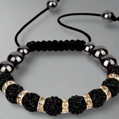 Feshionn IOBI bracelets Black with Gold "Uber Shamballa" Bracelet - Black Hematite with Silver or Gold Accents