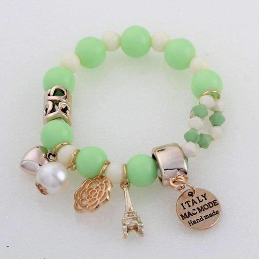 Feshionn IOBI bracelets Green and White European Tour Charm Bead Bracelet