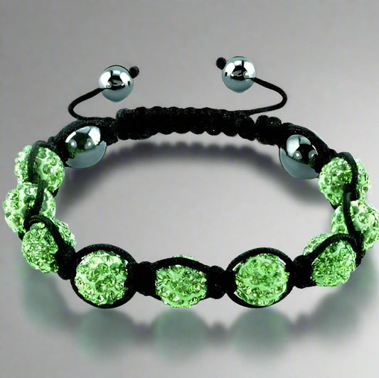 Feshionn IOBI bracelets Green Lime Green Sparkly Crystals Hand Made Shamballa Bead Bracelet