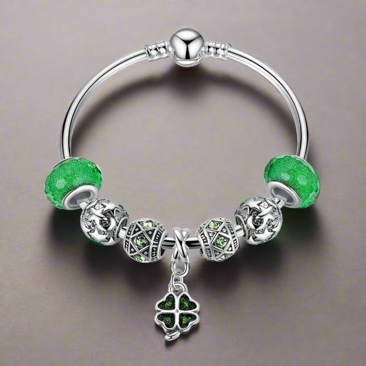 Feshionn IOBI bracelets Green ON SALE - "Luck of the Irish" Silver Bangle Bracelet