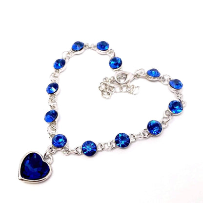 Feshionn IOBI bracelets Linked Forever Crystal Heart Charm Bracelet - Sapphire Blue