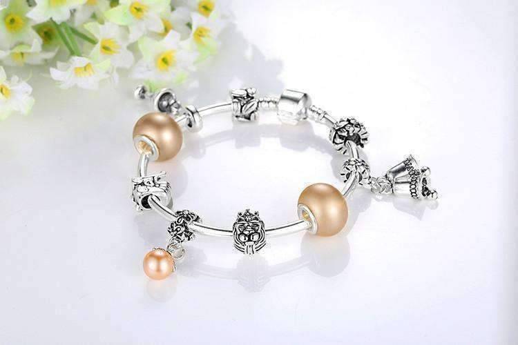 Feshionn IOBI bracelets ON SALE - Peach Champagne Celebration Charm Bead Collection Silver Bangle Bracelet