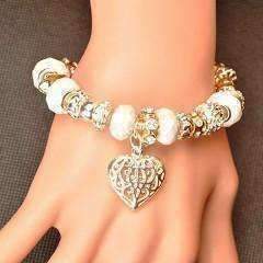 Feshionn IOBI bracelets ON SALE - Pearl White Glass Beads With Heart Charm Bracelet