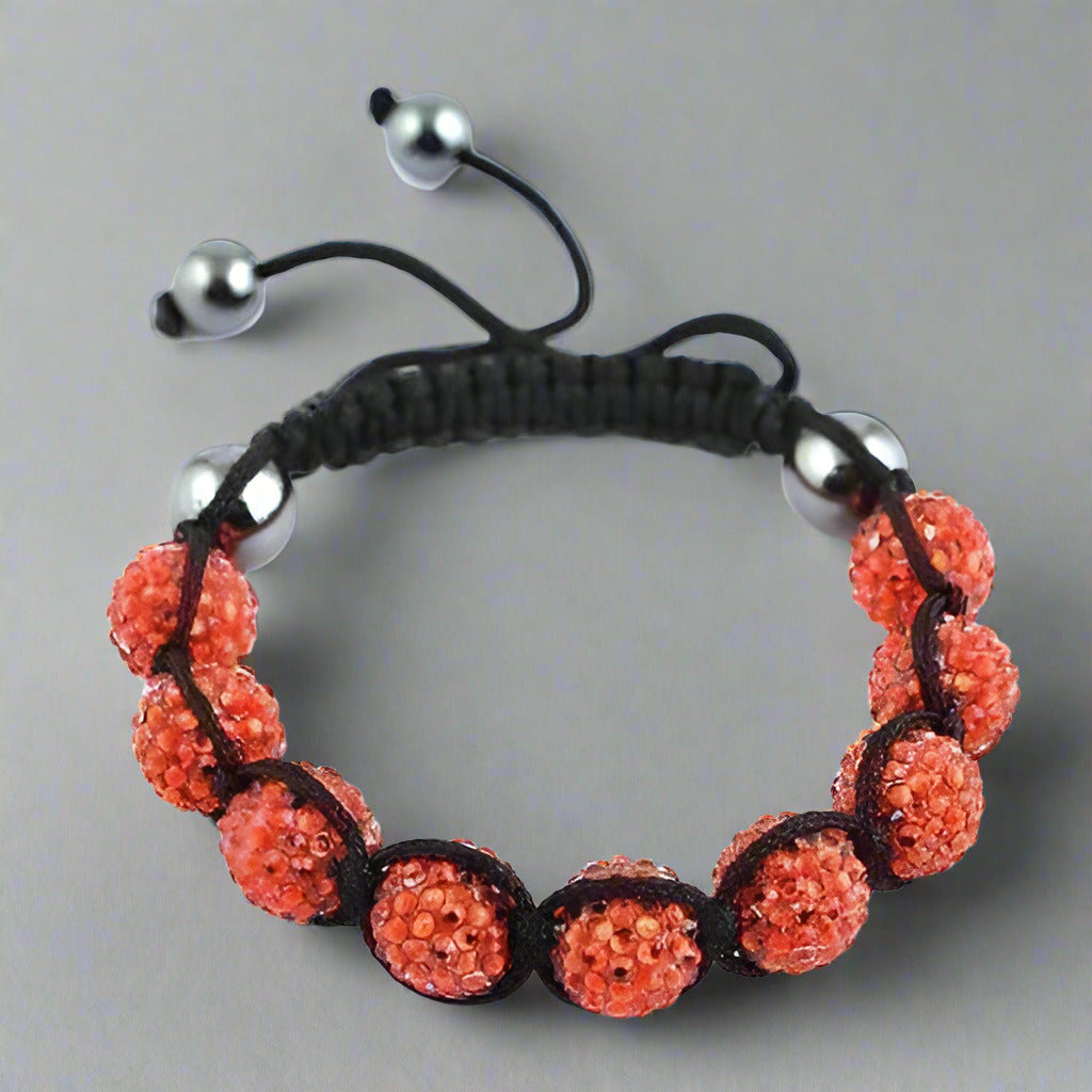 Feshionn IOBI bracelets Orange Sparkly Crystals Hand Made Shamballa - Orange Crystal and Hematite Shamballa Bracelet