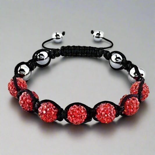 Feshionn IOBI bracelets Red Sparkly Crystals Hand Made Shamballa - Red Crystal and Hematite Shamballa Bracelet