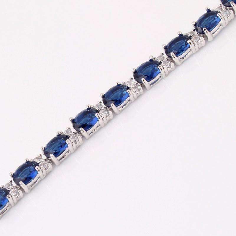 Feshionn IOBI bracelets Sapphire Blue Oval Austrian Crystal Tennis Bracelet in White Gold