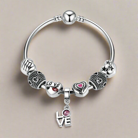 Feshionn IOBI bracelets Silver ON SALE - True Love Heart Charm Bead Collection Silver Bangle Bracelet