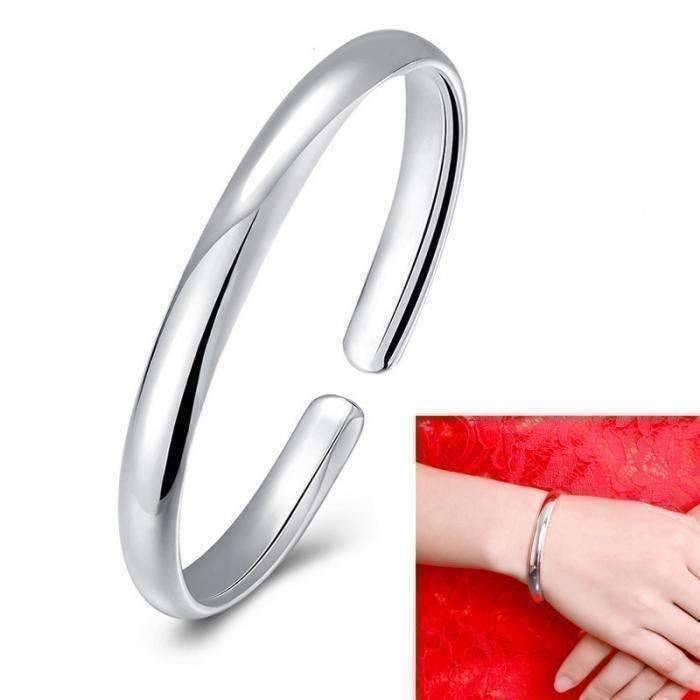 Feshionn IOBI bracelets silver Silver Smooth Cuff Bangle Bracelet