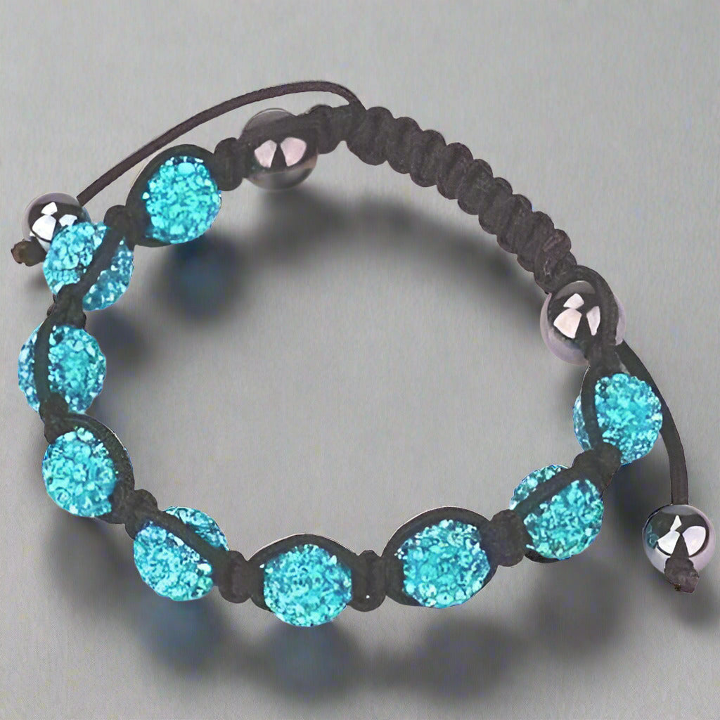 Feshionn IOBI bracelets Sparkly Crystals Hand Made Shamballa Aqua and Hematite Bracelet