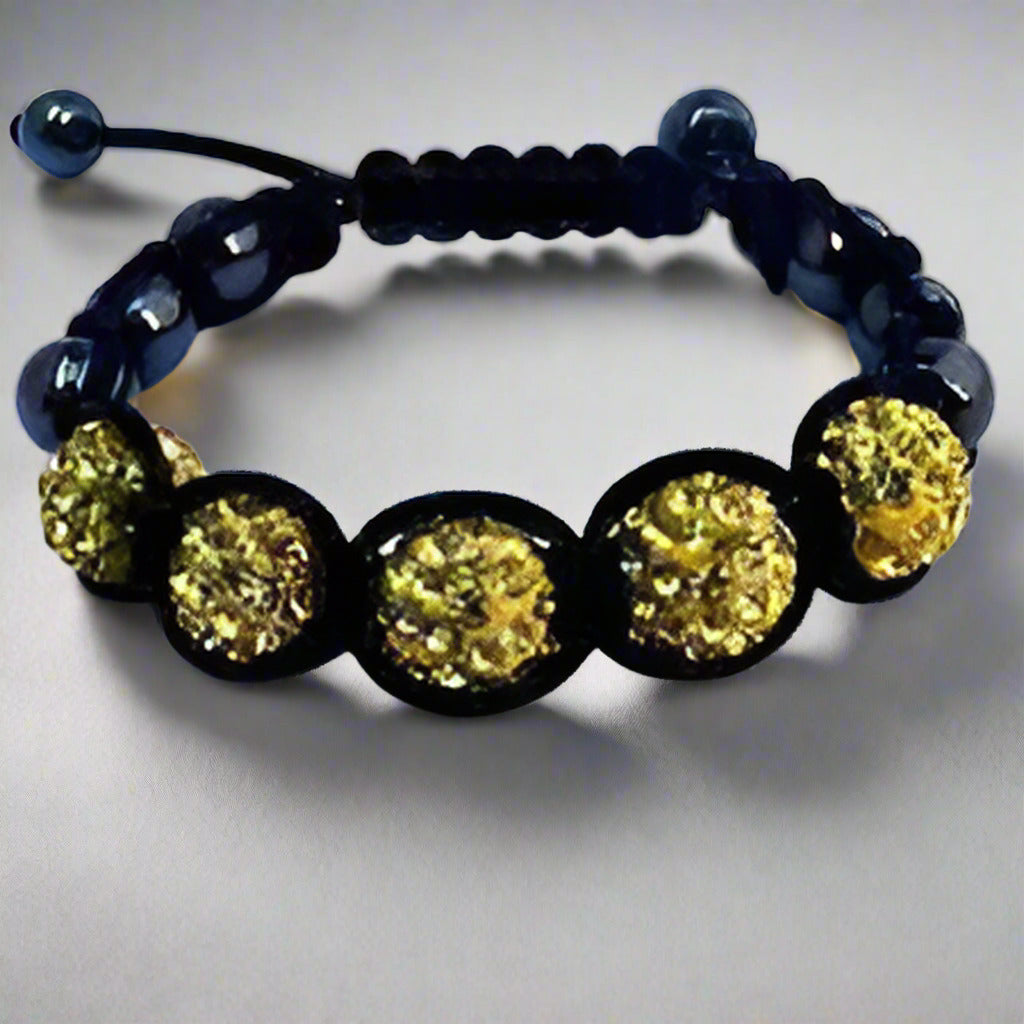 Feshionn IOBI bracelets Sparkly Crystals Hand Made Shamballa - Yellow Crystal and Hematite Shamballa Bracelet