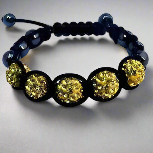 Feshionn IOBI bracelets Sparkly Crystals Hand Made Shamballa - Yellow Crystal and Hematite Shamballa Bracelet