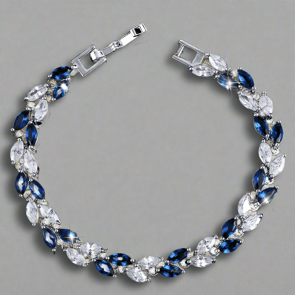 Feshionn IOBI bracelets White Gold Sapphire Marquise Leaf Swiss CZ Diamonds Tennis Bracelet