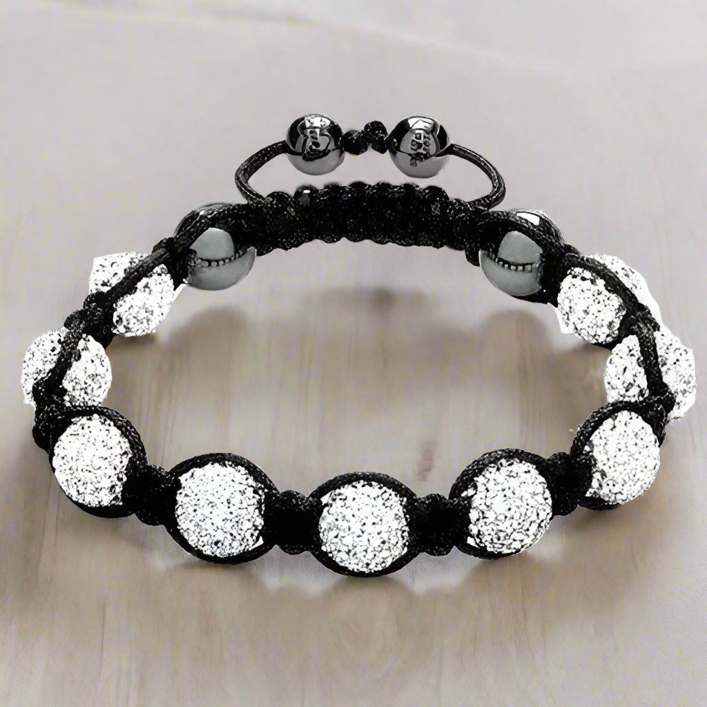 Feshionn IOBI bracelets White Sparkly Crystals Hand Made Shamballa - White Crystal and Hematite Shamballa Bracelet