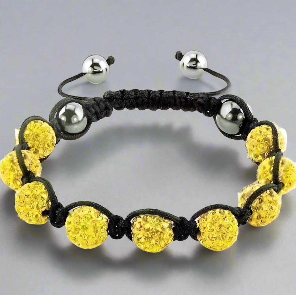 Feshionn IOBI bracelets Yellow Yellow Sparkly Crystals Hand Made Shamballa Bead Bracelet