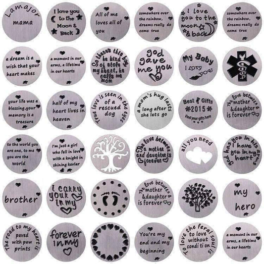 Feshionn IOBI Charms Moon & Back Round Stamped Plate for Round Charm Locket Necklaces ~ Choose Your Theme!