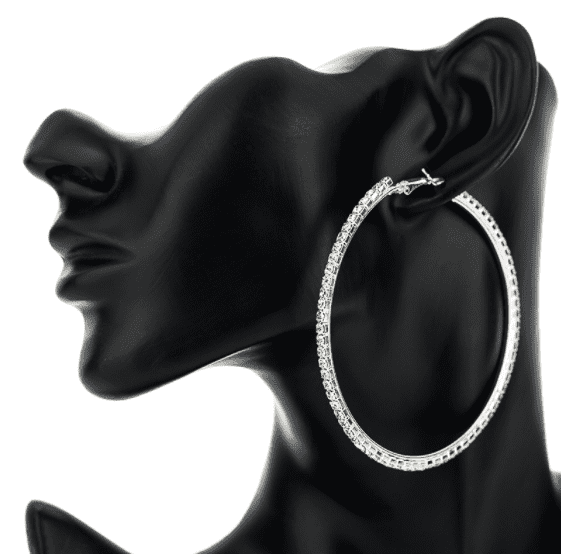 Feshionn IOBI Earrings 10cm / Celebrity Silver Bling It On Oversize Crystal Hoop Earrings